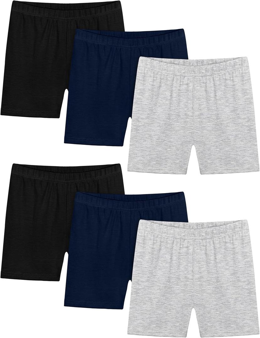Resinta 6 Pack Girls Bike Shorts Under Dress Dance Cartwheel Shorts for Toddler Kids Summer Clothes Multicolor (4-5T, Z-black,navy Blue,light Grey)