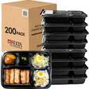 5 Compartment Meal Prep Containers With Lids - (200 Pack) Plastic Food Bento Boxes Stackable Reusable Disposable Microwaveable Safe