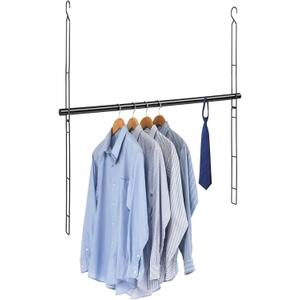 Closet Hanging Rod, 47.2in Wide Extension Closet Hanging Organizer, 6 Height Adjustable Hanging Closet Rods, Space Saving Heavy Duty Closet Rod for Hanging clothes and Towel up to 33.8 in long, Black