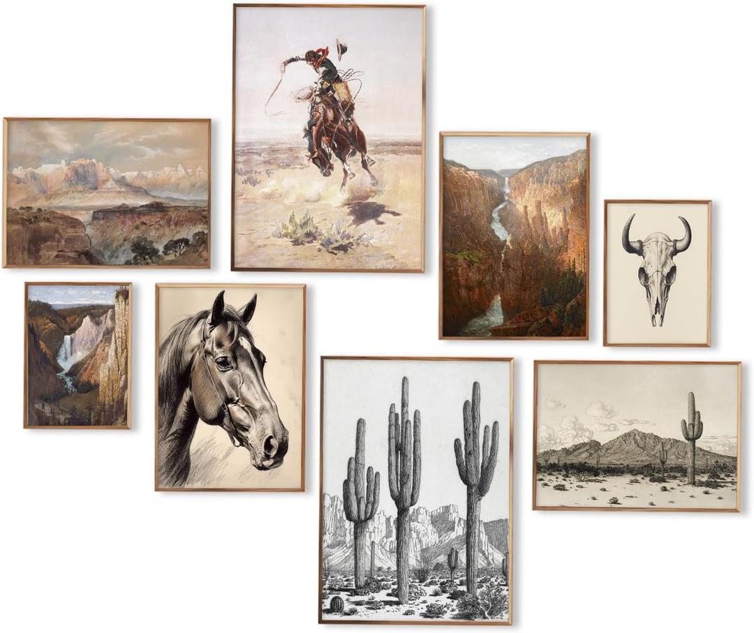 Western Decor Vintage Southwestern Wall Art,Farmhouse Wall Decor Vintage Cowboy Pictures,Boho Ranch Desert Southwestern Wall Decor Aesthetic,Classic Artwork Prints for Western Bedroom Bathroom Decor,Unframed