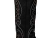 WIRALOMI Women Western Knee High Boots Embroidered Chunky Block Heel Cowboy Boots Pointed Toe Pull on Cowgirl Boots (10.5, Black)