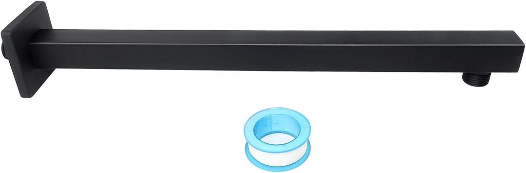 NearMoon 16 Inch Shower Arm, Rain Shower Head Extension Extender, With Flange and Teflon Tape, Made of Thicken Stainless Steel for Bathroom Rainfall Showerhead (Matte Black)