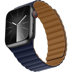 Compatible with Apple Watch Band 49 46 45 44 42 41 40 38mm, Double Sided Wearable Silicone Magnetic Strap for iWatch Ultra SE Series 10 9 8 7 6 5 4 3 2 1 (38/40/41/42, Brown/Indigo) ((42mm series10)/41mm/40mm/38mm)