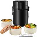82oz Thermo Container For Hot Food, 3 Tier Wide Mouth Insulated Stackable Food Container, lunch box for Work Office Outdoors Picnic (BLACK)