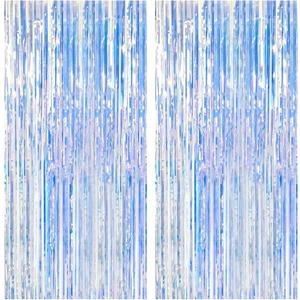 2 Pack Iridescent Party Backdrop Decorations Tinsel Curtain Birthday Decorations Foil Fringe Photo Booth Streamer Backdrop Iridescent Theme Christmas Bachelorette Graduation Party Decorations (39.4"W x 78.7"L (Pack of 2))