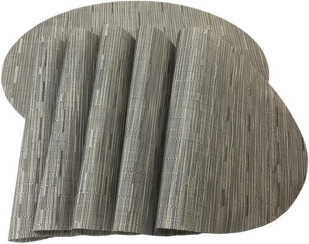 Placemats,Red-A Imitation Bamboo Oval Woven Vinyl Heat Resistant Placemats Washable Table Mats for Kitchen Table Set of 6,Silver Gray