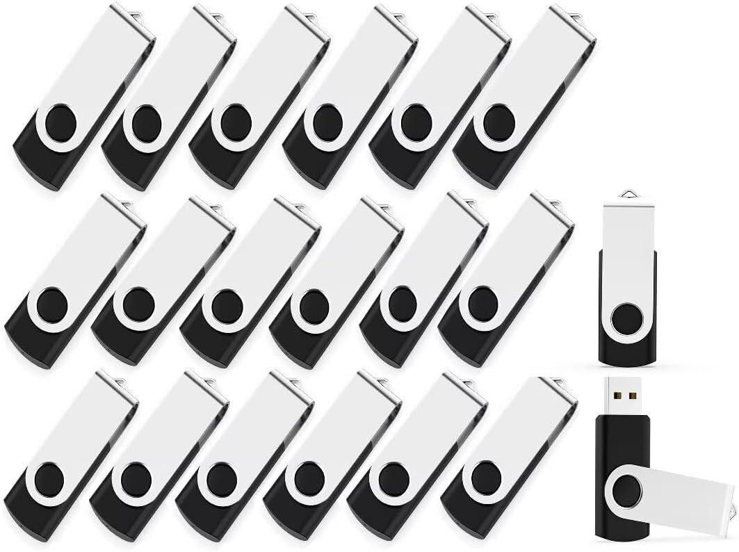 USB Flash Drive 16GB 20 Pack, USB 2.0 Flash Drives Thumb Drive Swivel Memory Stick Jump Drive Pen Drive Zip Drive Black