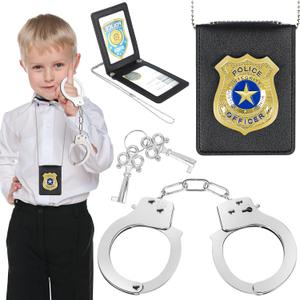 Police Toys, Kids Policeman Pretend Play Toys with Police Badge and Metal Handcuff for Kids Boys and Girls, Detective Cop Spy FBI Agent Cosplay Accessories, Party Birthday Halloween Christmas Gifts