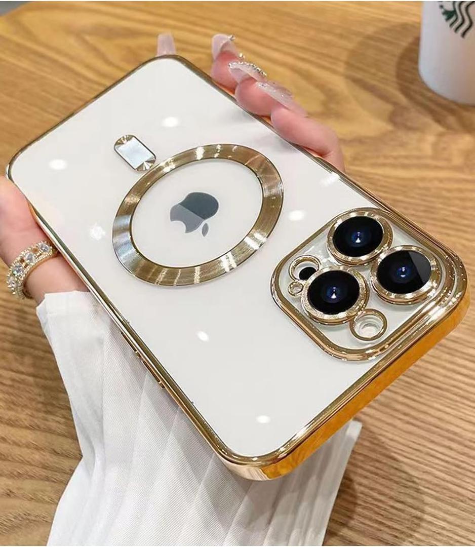 Magnetic Case for iPhone 13 Pro Case Compatible with MagSafe Built-in Camera Lens Protector Soft Slim Shockproof Clear Phone Case for 13 Pro 6.1" - Gold