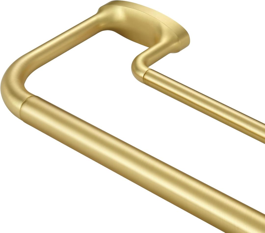 Double Curtain Rods, Wrap Around Curtain Rod for Windows, Internal Splicing 1'' Front and 5/8'' Back Adjustable Curtain Rod with Aluminum Finials and Brackets (Brass, 28-86")