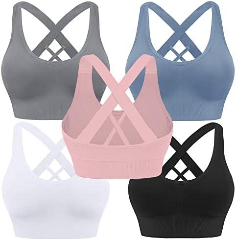 Evercute Sports Bra for Women Padded Medium Support Criss Cross Strappy Bras Seamless High Impact Yoga Exercise Athletic Bras XXL