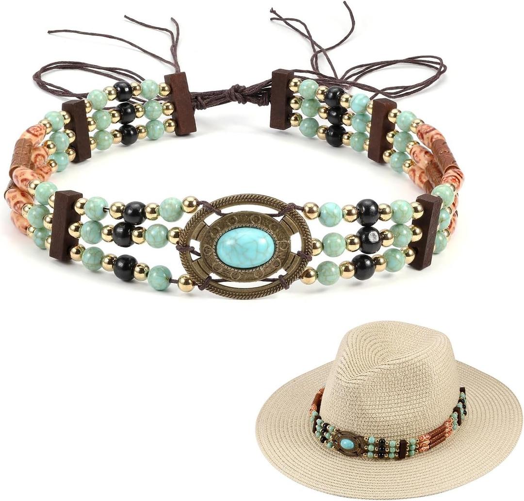 CHIC DIARY Western Cowboy Hat Band Replaceable Hat Belt for Men Women Panama Hatbands with Turquoise
