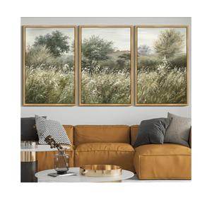 SHENIFY Vintage Landscape Framed Wall Art Meadow Scenery Farmhouse Decor Retro Painting for Living Room Bedroom Ready to Hang Wall Artwork - 24x36in, 3 Pcs Natural Framed
