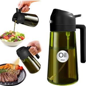 Light-Blocking Dark Oil Sprayer for Cooking, 2 in 1 Olive Oil Dispenser Bottle for Kitchen, Premium Dark Green Glass Oil Bottle, Food-Grade Oil Mister for Air Fryer, BBQ (White)