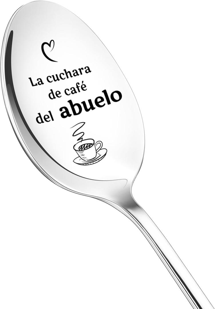 LemonRoad Abuelo Gifts in Spanish, Papa's Coffee Spoon, Birthday Coffee Tea Stainless Steel Spoon for Granddaddy Father in Law, Announcement Pregnancy Everyday Gift