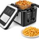 Pukomc 2.5L Deep Fryer With Basket,Adjust Temp & Time,Removable Pot & Lid
