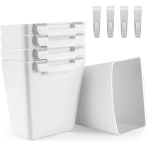 5 Pack Hanging Cup Holders, Multipurpose Rolling Cart Accessories Utility Cart Accessories For Art Craft Supplies, Space Saving Hanging Storage Basket Pencil Holder Makeup Organizers (White)