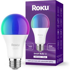 Roku Smart Light Bulbs (Color, 1-Pack) - Dimmable A19 Color Lightbulbs with Adjustable Brightness & Temperature - WiFi Smart Bulbs Works with Roku Voice, Alexa & Google Assistant - Smart Home Products