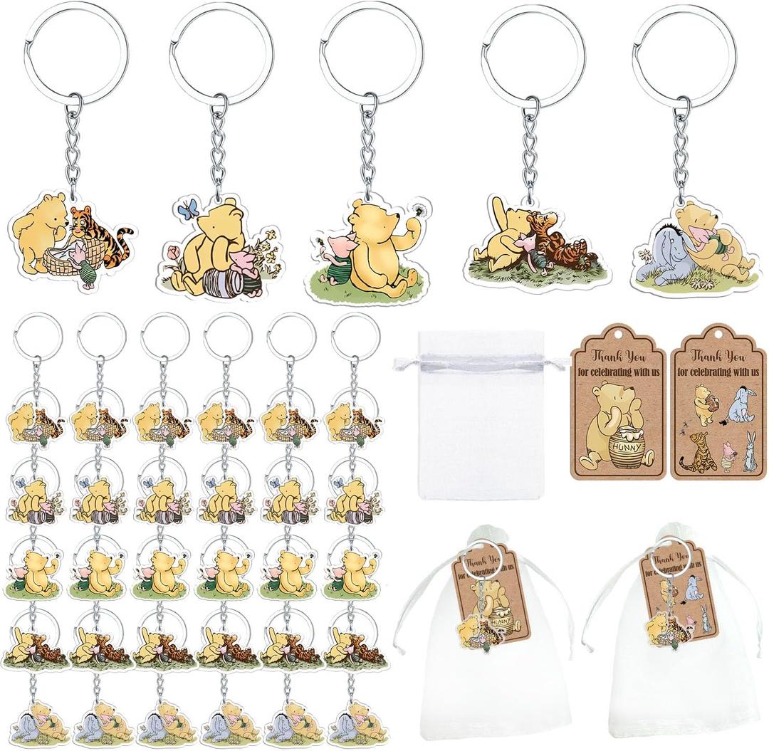 Ggjgrpx Winnie Baby Shower Favors, Gender Reveal Birthday Party Supplies, Thank You Winnie Keychain for Party