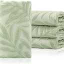 CODOHI Hand Towels Set of 3 Leaf Pattern 100% Cotton Absorbent Soft Decorative Towel for Bathroom Kitchen Home Hotel Beach, 29.1 x 13.4 Inch (3 Green)