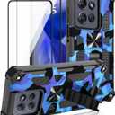 for Motorola Moto G 5G 2025/ Moto G 5G 2026/ Moto G Play 2026 Case, with 2 Tempered Glass Screen Protector, Military Grade, Kickstand with Magnetic Car Mount, Protective Phone Case Deep Blue