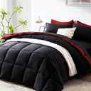 COZYART King Comforter Set 7 Pcs, Black and Red Bed in a Bag, All Season Lightweight Soft Reversible Bedding Sets, 1 Comforter, 1 Flat Sheet, 1 Fitted Sheet, 2 Pillow Shams, 2 Pillowcases