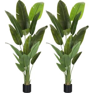 Large Artificial Plants Indoor 7.2Ft Silk Bird of Paradise Big Tall Fake Tree Faux Green Silk Floor Potted Plants for Home Living Room Bedroom Office Decor (2 Pack)