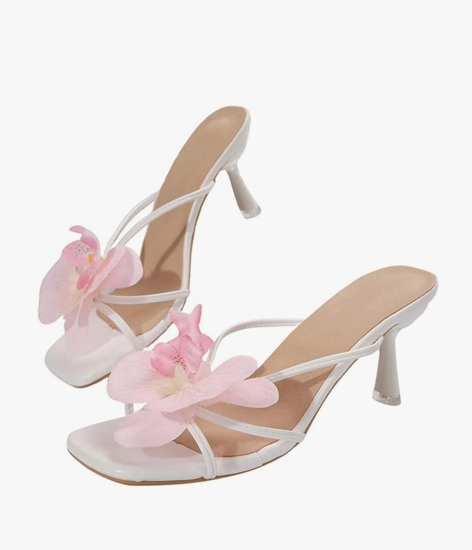 MakeMeChic Women's Open Toe Floral Kitten Heels Flower Summer Beach Sandals, Size 38