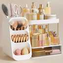 HBlife Bathroom Organizers and Storage with Brush Holder for Vanity, 3 Tier Plastic Makeup Organizer for Dresser Counter, Skincare, Lipstick, Perfume, and Cosmetic Storage