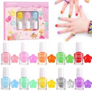 Kids Nail Polish Set for Girls - 10 Rainbow Colors Non-Toxic Quick Dry Peel Off Water Based Nail Polish Toys Kit for Toddler Teen Party