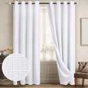 Diraysid 100% Blackout White Curtains Linen Curtains for Bedroom Grommet Thermal Insulated Room Darkening Drapes (2 Panels, W52 x L84 Inch) (52"W x 84"L (Pack of 2))
