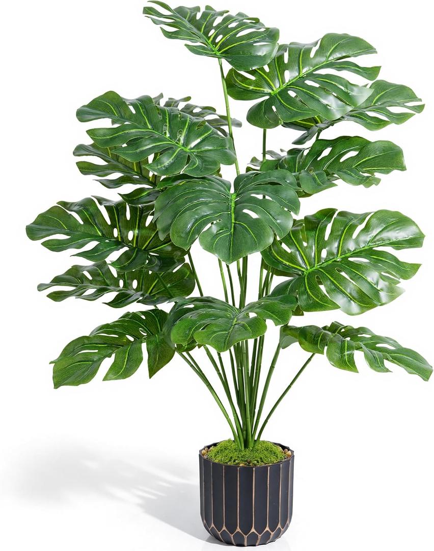 florisso 28" Artificial Monstera Plant Tall Fake Faux Plants Indoor Outdoor Tree for Living Room Home House Decoration