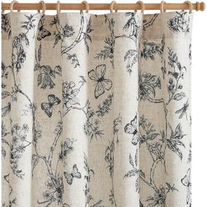 jinchan Floral Curtains Lined Linen Blend Curtain for Living Room 96 Inch Length Black Farmhouse Flower Patterned Curtain French Country Curtains Drapes Back Tab Rod Pocket 2 Panels