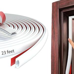White Rubber Weather Stripping Door Seal Strip, D Shape Door Rubber Weather Seal Strip, Self-Adhesive Weatherstripping Soundproofing Doors Sealing Strip for Windows (23 Feet, White)