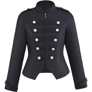 Women's Double Breasted Steampunk Ringmaster Jacket Military Blazer Casual Zip Up Vintage Jacket (Black, S)