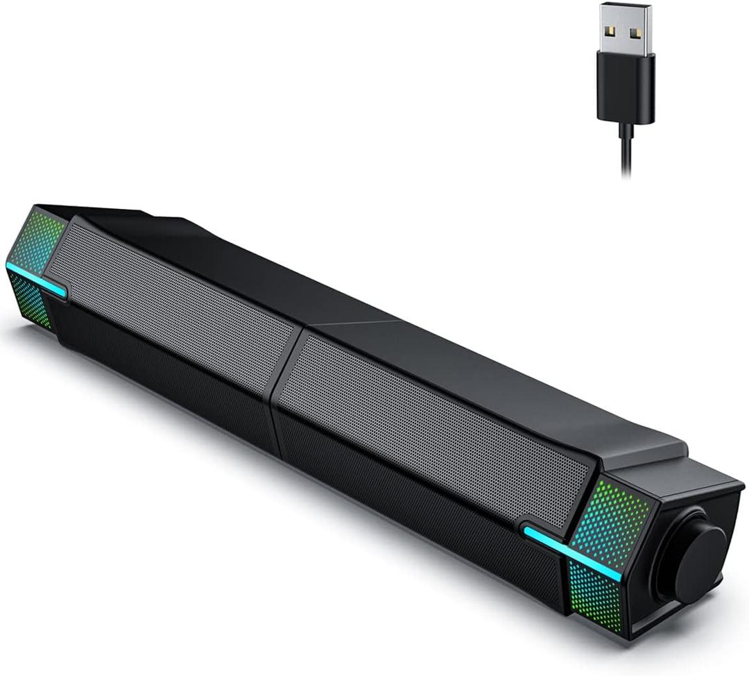 Jeecoo M20 Bluetooth Computer Speakers for PC Desktop Monitor, Gaming PC Sound Bar - Wired USB-Powered, Superb Stereo Sound, with Gradient RGB Lighting - Combine/Separate to Customize Your Desk (Black)