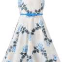 Bonny Billy Girls Classy Vintage Floral Swing Kids Party Dresses (White)