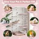 Cat Cage for Indoor Cats, DlY Catio & Cat Playpen with Escape-Proof Spacing, Sturdy Metal Cat Crate Kennel for Kittens, Ferrets & Small Animals (Pink, 3-Tier 64")