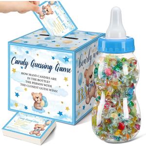 Glenmal 52 Pcs Baby Shower Games Gift Sets Large Baby Bottle for Shower Game Guess How Many Candies Decorations for Gender Reveal(Bear)