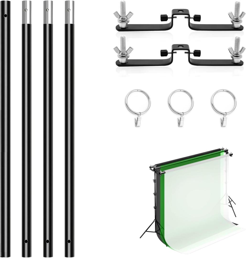10ft/3M Background Folding Crossbar, Photography Lighting Muslin Backdrop Support Crossbar, 1 x 3m Crossbar, 2 x Mount,3 x Clip