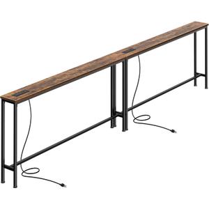 SUPERJARE 110.2 Inch Sofa Table with Power Outlets and USB-C Ports, 5.9 Inch Narrow Console Tables, Entryway Hallway Couch Tables with Storage, Behind Sofa, Small Spaces, Living Room, Rustic Brown