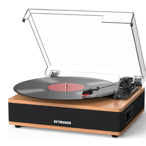 Vinyl Record Player Bluetooth Turntable with Built in Stereo Speakers Belt Drive 3 Speeds Turntables for Vinyl Records Support RCA Output, Aux in, Auto Stop Walnut Wood