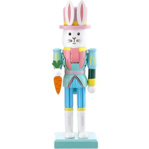 Chunful Easter Bunny Nutcracker 10 Inch Traditional Rabbit Wooden Nutcrackers Easter Decor Wood Decorative Tabletop Figurine Green Bunny Ornament for Tabletop Plaque Decor