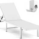 Aluminum Chaise Lounge Chair Outdoor with Wheels, Patio Lounge Chair with Adjustable 5-Position Recliner and Full Flat Tanning Chair for Patio, Beach, Pool, White