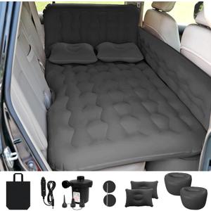 ISWEES Car Bed SUV Air Mattress, Car Air Mattress with Electric Pump, 2 Inflatable Pillows and 2 Footrests for Back Seat, Side Seat,Trunk Sleeping, Thickened Camping Bed - Black