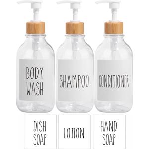 Shampoo and Conditioner Dispenser-Set of 3-16 oz Reusable Pump Bottle Dispenser for Bathroom with 6 Waterproof Stickers - Empty Plastic Refillable Containers for Shower (Clear) (Clear -6 Italic Font Labels) Shampoo and Conditioner Dispenser-Set of 3-16 oz Reusable Pump Bottle Dispenser for Bathroom with 6 Waterproof Stickers - Empty Plastic Refillable Containers for Shower (Clear) (Clear -6 Italic Font Labels)