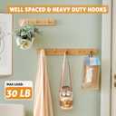 Wall Mounted Coat Rack 20 inches, Hickory Wood Wall Coat Hooks with 5 Hooks, Wooden Coat Hanger for Hanging Clothes Robes Towels Hats, Natural