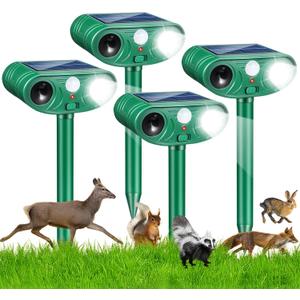 2026 Solar Ultrasonic Racoon Fortress Pro, Deer Cat Repellent Devices Animal Repeller Squirrel Rabbit Deterrent Outdoor with Motion Sensor&Flash Light to Scare Dog Skunk Out of Garden Yard(4Pack)