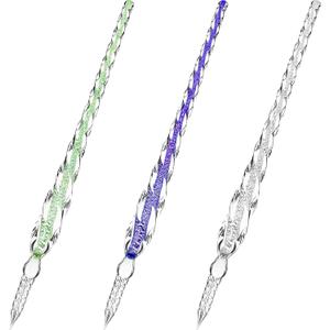 Zonon 3 Pieces Handmade Glass Dip Pen High Borosilicate Glass Elegant Crystal Pen for Writing Drawing Signatures Calligraphy Decoration(Silvery, Blue, Ice Green)