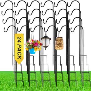 24 Pcs 24 Inch Shepherds Hook for Outdoor Adjustable Bird Feeder Pole Metal Steel Shepard Hooks for Hummingbird Stand Feeder Pole for Garden Plant, Lantern, Hanging Wedding Decor
